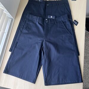 IZOD Flat Front Shorts Boys Size 16 Navy Blue Natural Stretch School Uniform 2pk